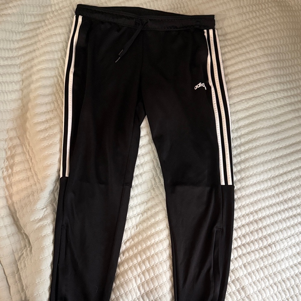Adidas Black Joggers with White Stripes
